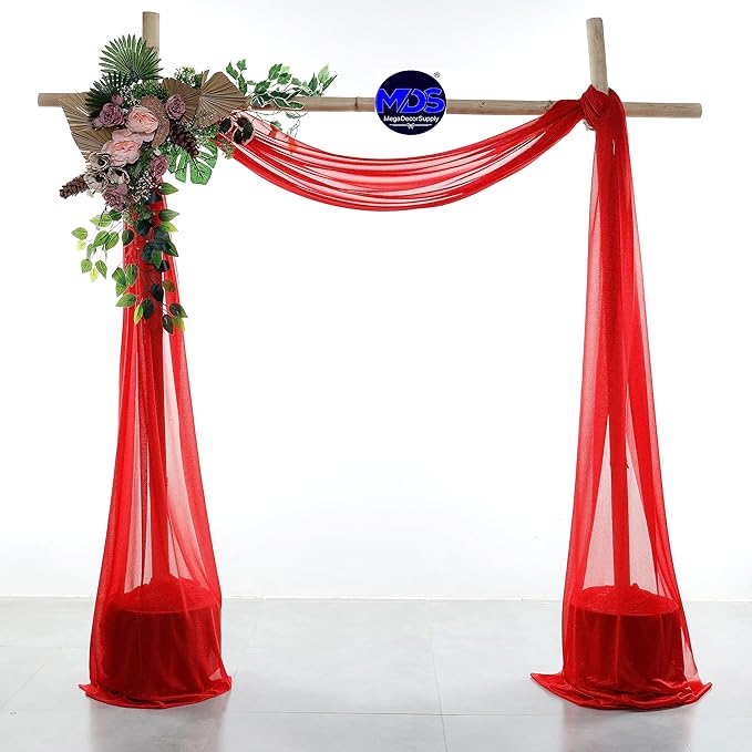MDS Halloween Chiffon Draping Fabric - 2 Panel, 30" Wide x 30ft Long - Sheer Spooky Arbor & Canopy Drapery for Haunted House Backdrops, Party Ceilings, DIY Costumes & Themed Events - Red (Pack of 2)