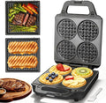 2 in 1 Mini Waffle Maker with Removable Plates, Panini Press Sandwich Maker