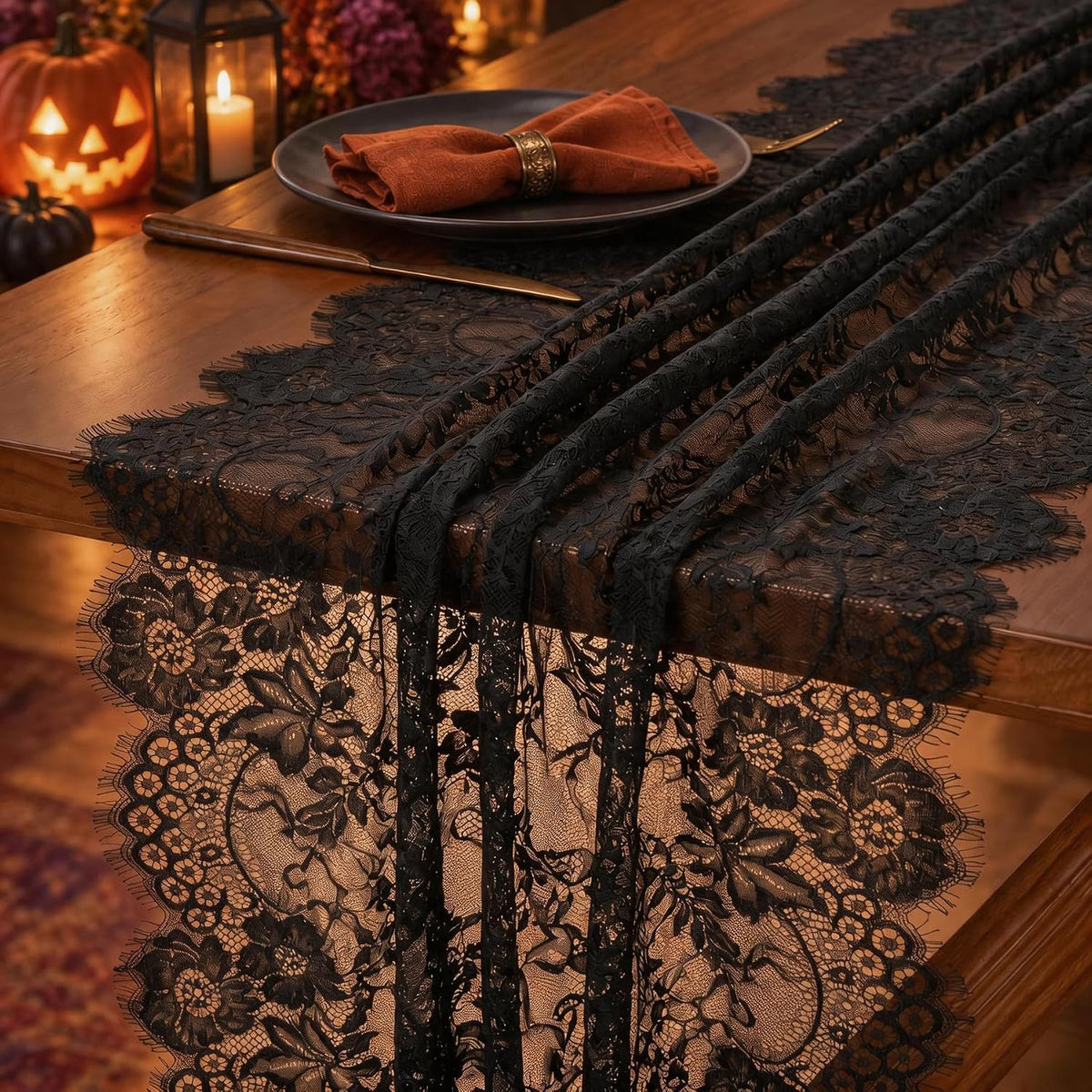 10 PCS Black Lace Table Runner 30x120 Inch Vintage Halloween Party Decor
