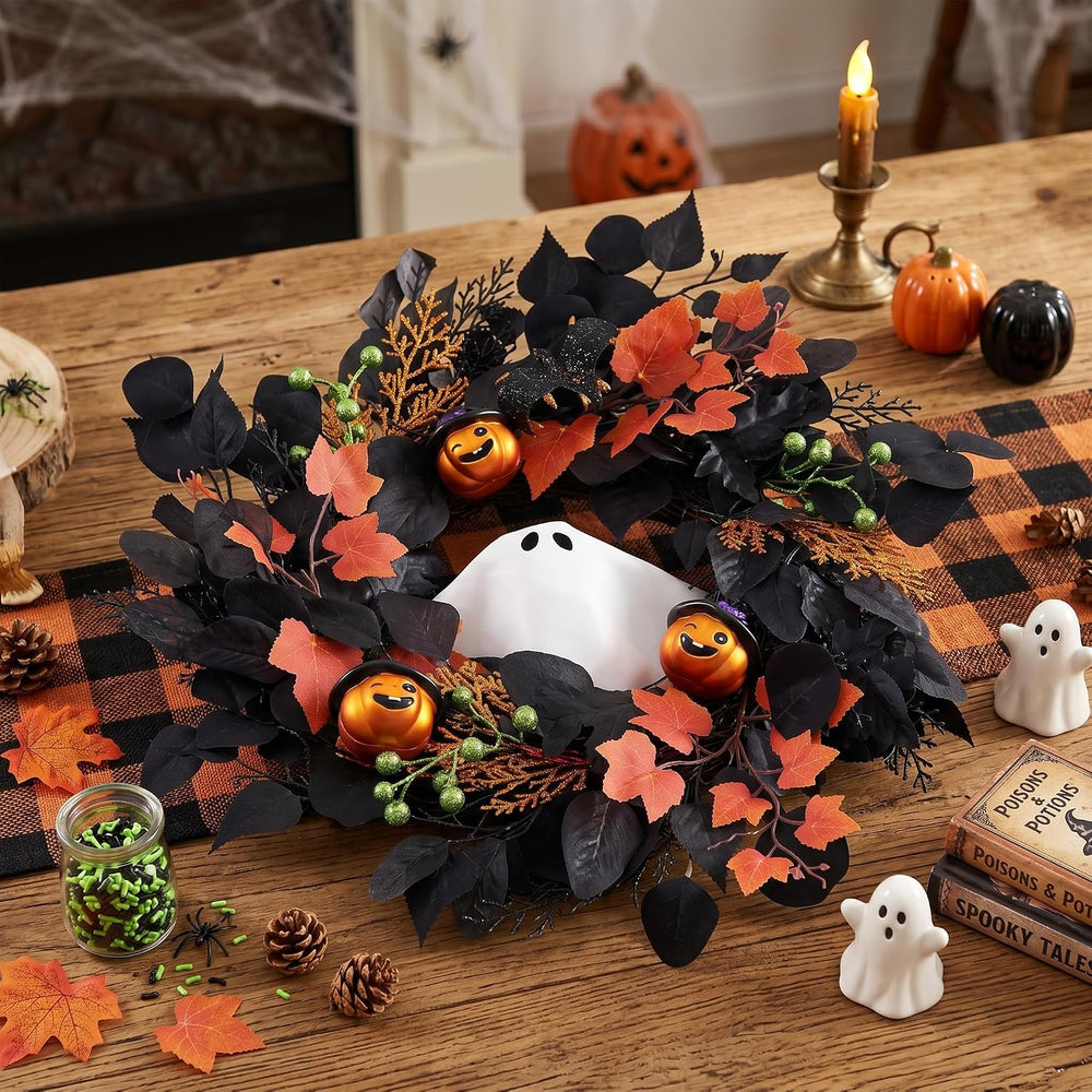 DecorbyHannah 20'' Halloween Wreath for Front Door with Lights Ghost ...