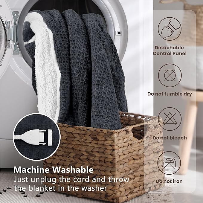 Heated Blanket Electric Blanket Queen Waffle, 84x90 Inches Dual Controllers