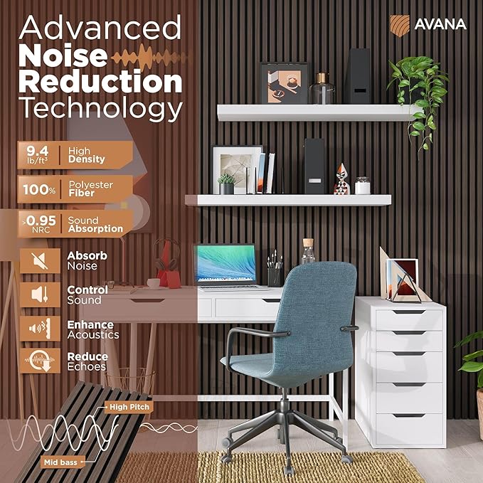 Avana Acoustic Wood Wall Panels – 47.2 x 12.6 Inch Dark Walnut Oak Acoustic (2 PCs)