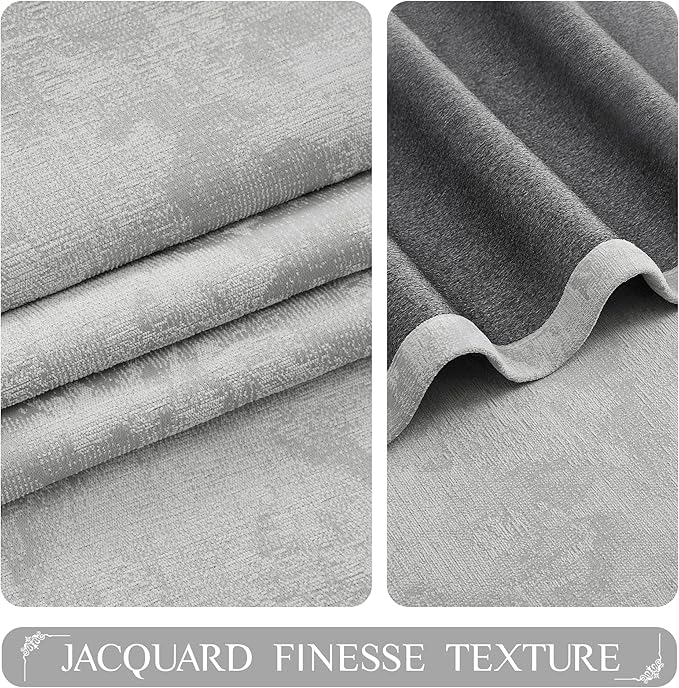 Beauoop Grey Floral Jacquard Blackout Curtains 96 Inches Long 2 Panels