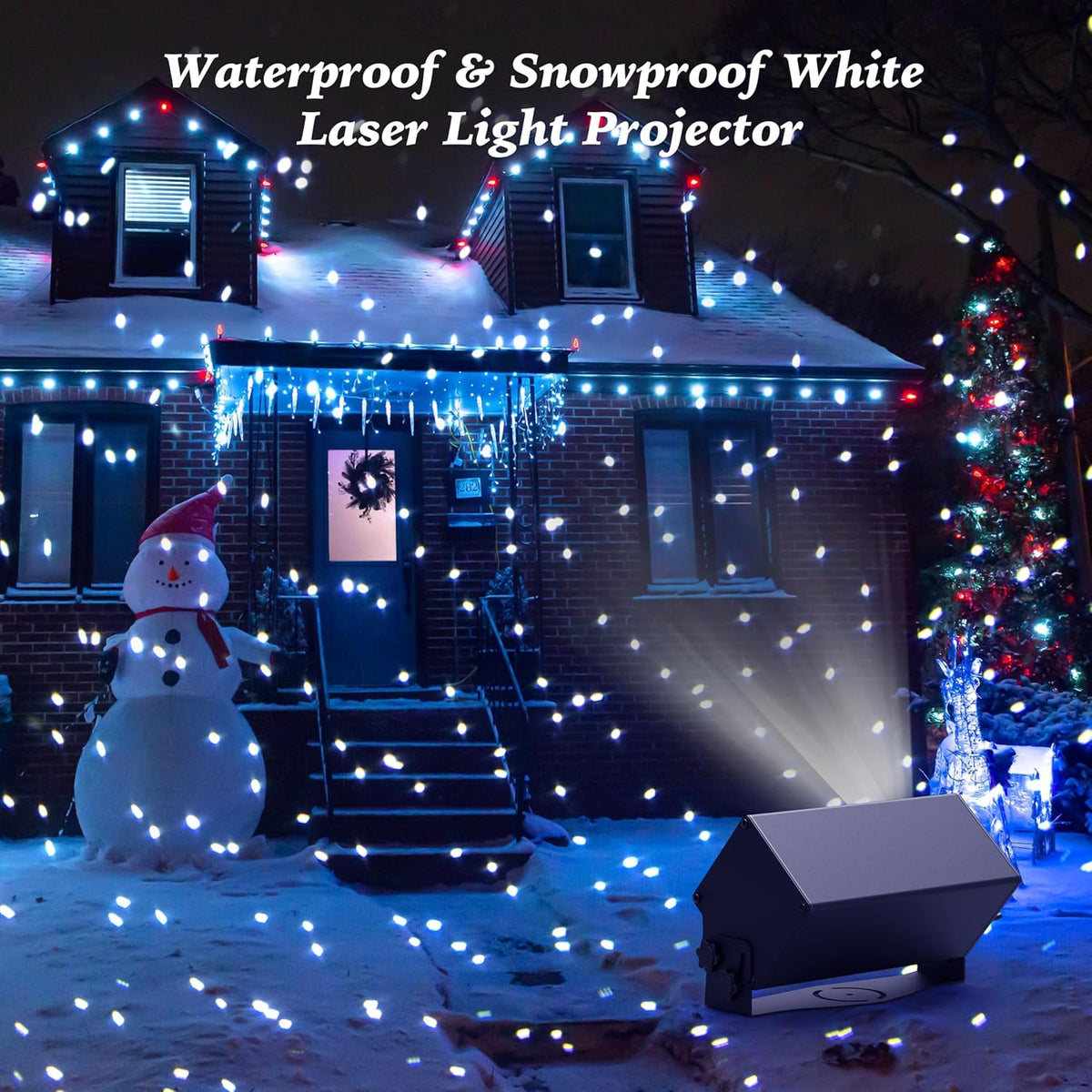 AIRIVO Outdoor Laser Lights Projector, White Laser Fairy Lights Projector, Christmas Snowflake Projector 3 Lighting Modes with Remote Control,Holiday Halloween Decor for Home,Garden, Trees,White Laser
