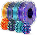 SUNLU Silk PLA+ Filament 1.75mm Multicolor 250gx4, Silky Glossy Dual Color PLA Plus 3D Printer Filament Bundle for Bambu Lab 3D Printers, Red Gold+Blue Green+Red Blue+Green Purple