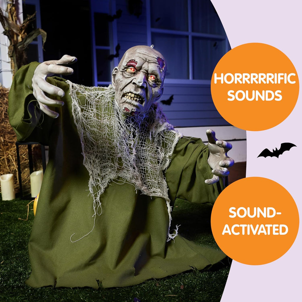 JOYIN Halloween Animated Zombie Groundbreaker Outdoor Decor with Light Up Eyes Creepy Animatronic Decorations with Movable Arms for Halloween Party Prop and Lawn Patio Yard Outside Decorations