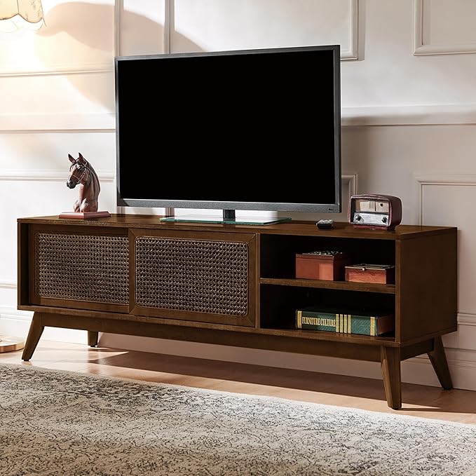 LKTART TV Stand for TVs up to 65'', Mid Century Modern Entertainment Center