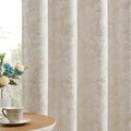 Beauoop Beige Floral Jacquard Blackout Curtains 84 Inches Long 2 Panels