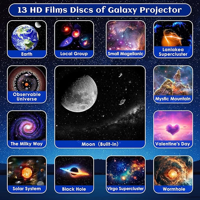 Galaxy Projector for Bedroom Pro Version, HD 12 in 1 Film Discs Star Projector
