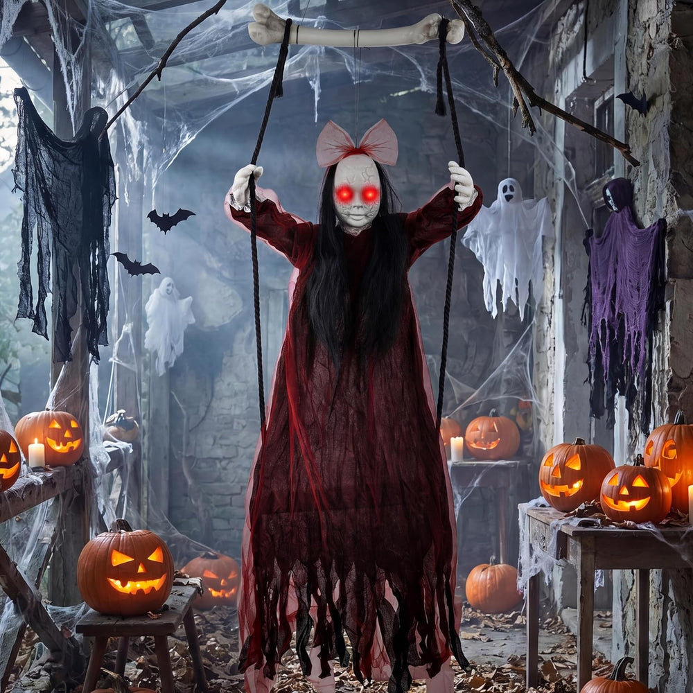 Halloween Decorations Outdoor, Creepy 57” Hanging Swinging Ghost Doll Girl, S...