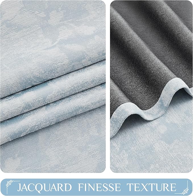 Beauoop Blue Floral Jacquard Blackout Curtains 96 Inches Long 2 Panels
