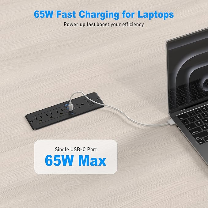 65W USB C Recessed Power Strip, Flush Mount Desktop Recessed Outlet