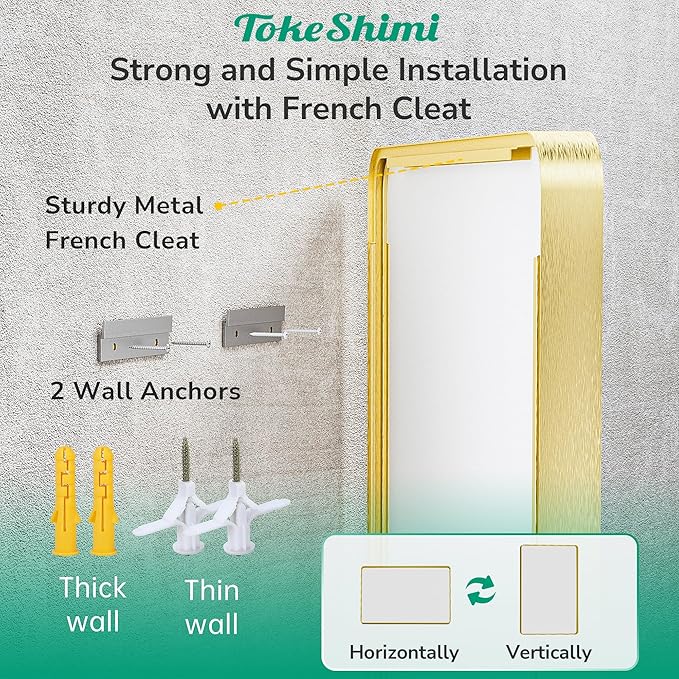 TokeShimi 48x30 Wall Mirror for Bathroom, Brushed Gold Bathroom Vanity Mirror