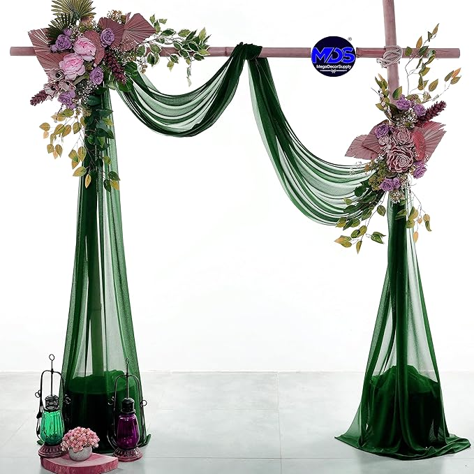 MDS Halloween Chiffon Draping Fabric - 2 Panel, 30" Wide x 50ft Long - Sheer Spooky Arbor & Canopy Drapery for Haunted House Backdrops, Party Ceilings, DIY Costumes & Themed Events - Hunter Green (Pack of 2)