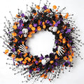 zjlmit Halloween Wreath 24 Inch Halloweeen Wreaths for Front Door Handmade Skull Wreaths with White Skeleton Hand Black Eucalyptus Leaves Orange Berries for Window Porch Indoor Party Holiday Wall Home