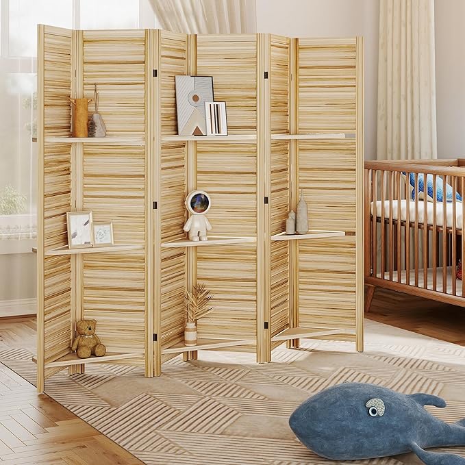 HOMCOM Room Divider, 6 Panel 67" Tall Wood Privacy Screen