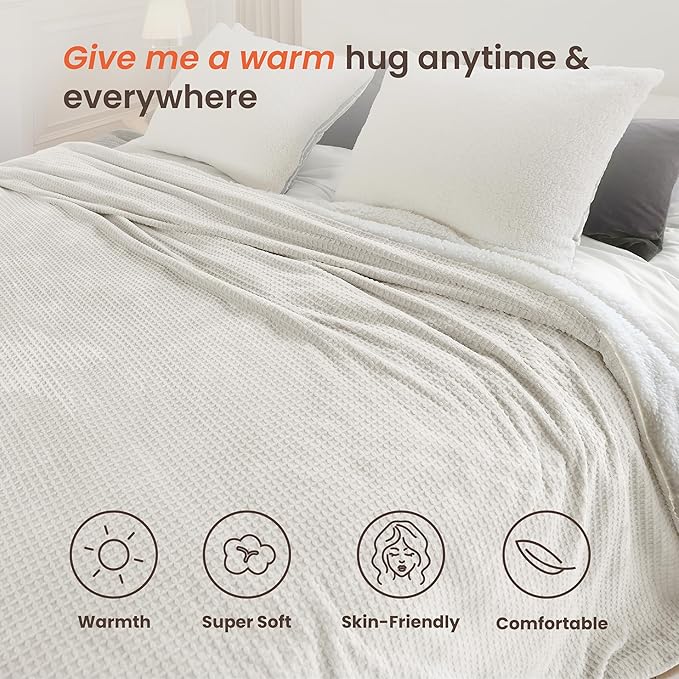 Heated Blanket Electric Blanket Queen Waffle, 84x90 Inches Dual Controllers