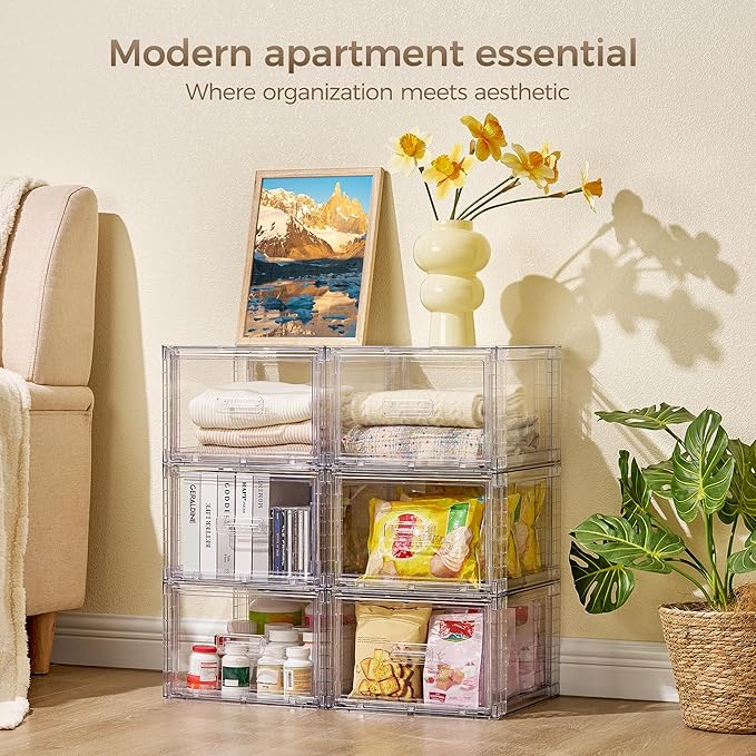 Vtopmart 4 Pack 18QT Clear Stackable Storage Drawers, Easily Assemble Closet