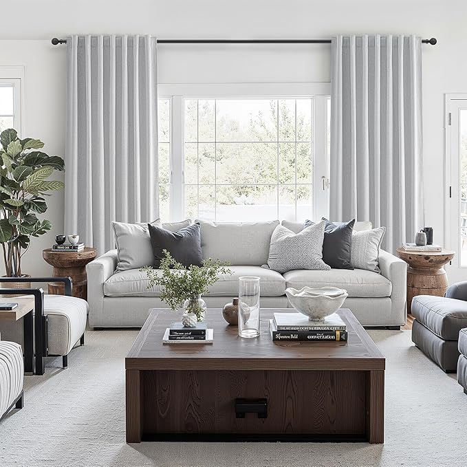 Light Grey Blackout Curtains 96 Inch Length 2 Panels Set