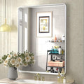 28x36 Brushed Silver Mirror for Bathroom, Nickel Silver Metal Framed Vanity