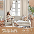 LAMIT Oatmeal 100% Blackout Linen Curtains, 84 Inch Linen Textured Living Room