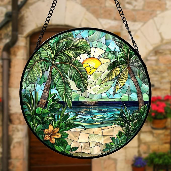 DASTOLL Stained Glass Window Hanging, and Mom 11.8x11.8 in