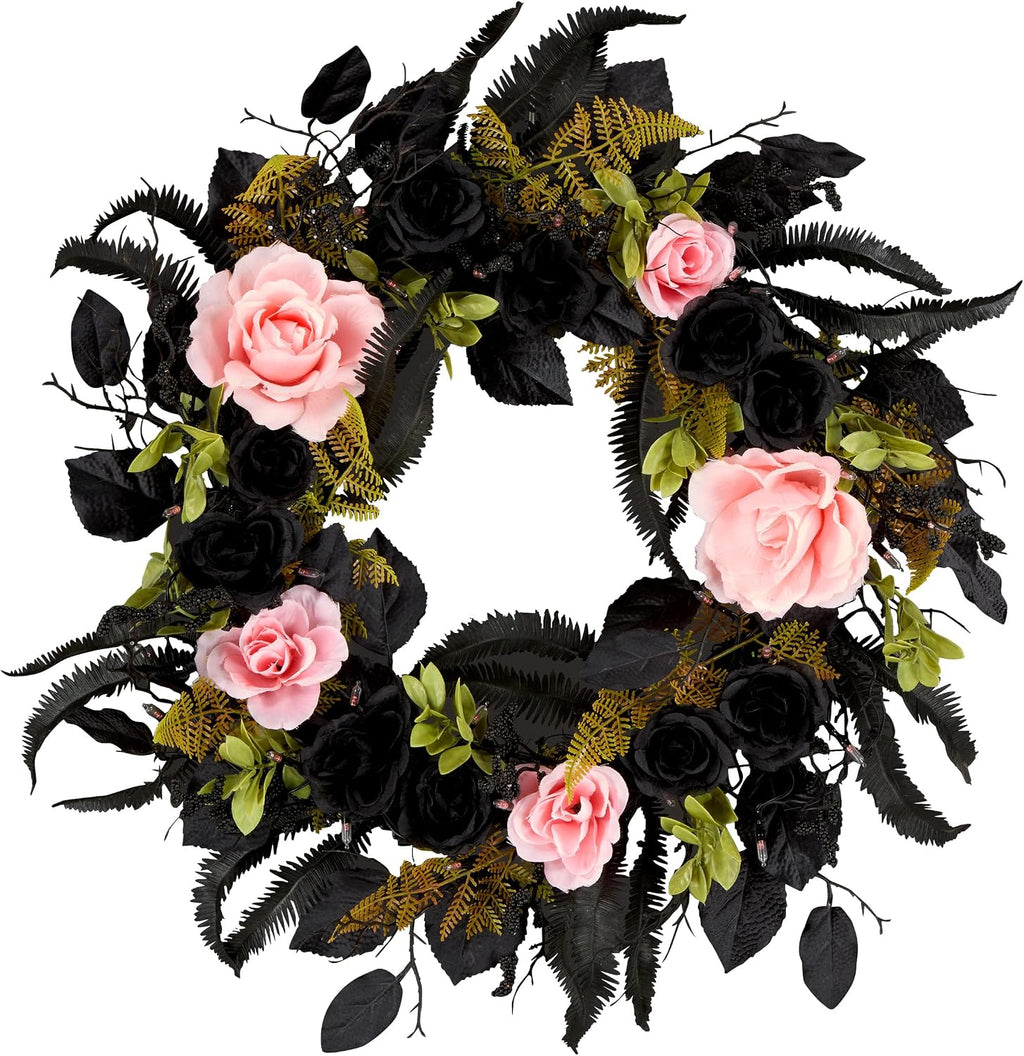 National Tree Company, 24inch Artificial Cute and Creep Halloween Wreath, 40 Pink LED Lights