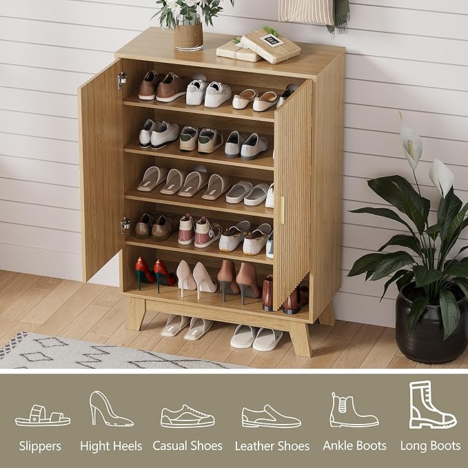 Shoe Cabinet Storage for Entryway, 5 Tier Fluted Shoe Storage Cabinet