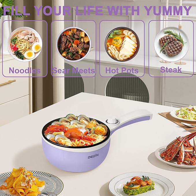 Dezin Hot Pot Electric Upgraded, Non-Stick Sauté Pan, Rapid Noodles Electric Pot