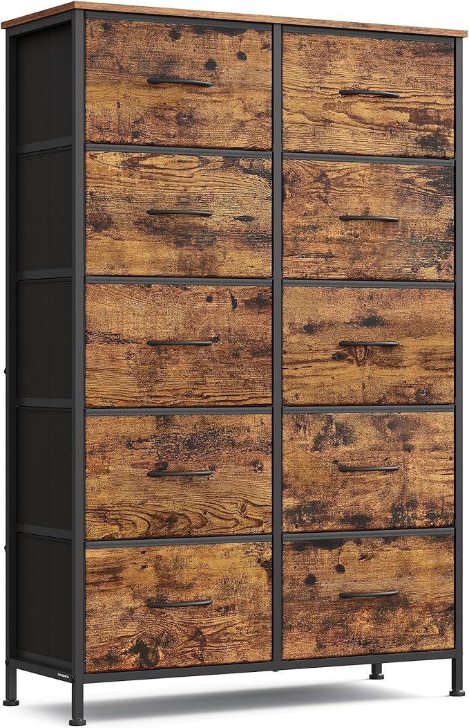 SONGMICS Dresser for Bedroom, Chest of Drawers, 10 Non-Woven Fabric Drawers