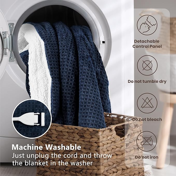 Heated Blanket Electric Blanket Full Waffle, 72x84 Inches Sherpa Fleece Fast