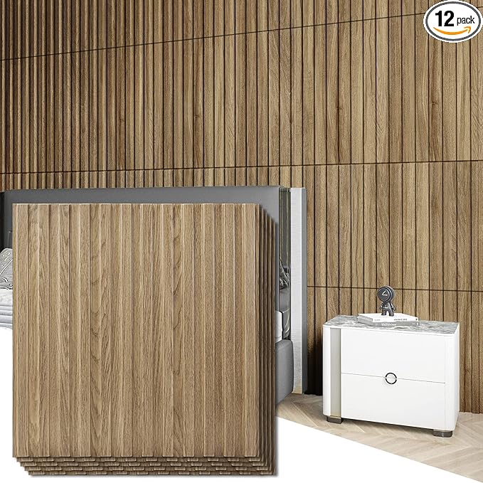 Art3d Slat Wall Panel, 3D Fluted Textured Panel 12-Tile 19.7 x 19.7in. (12-Pack)