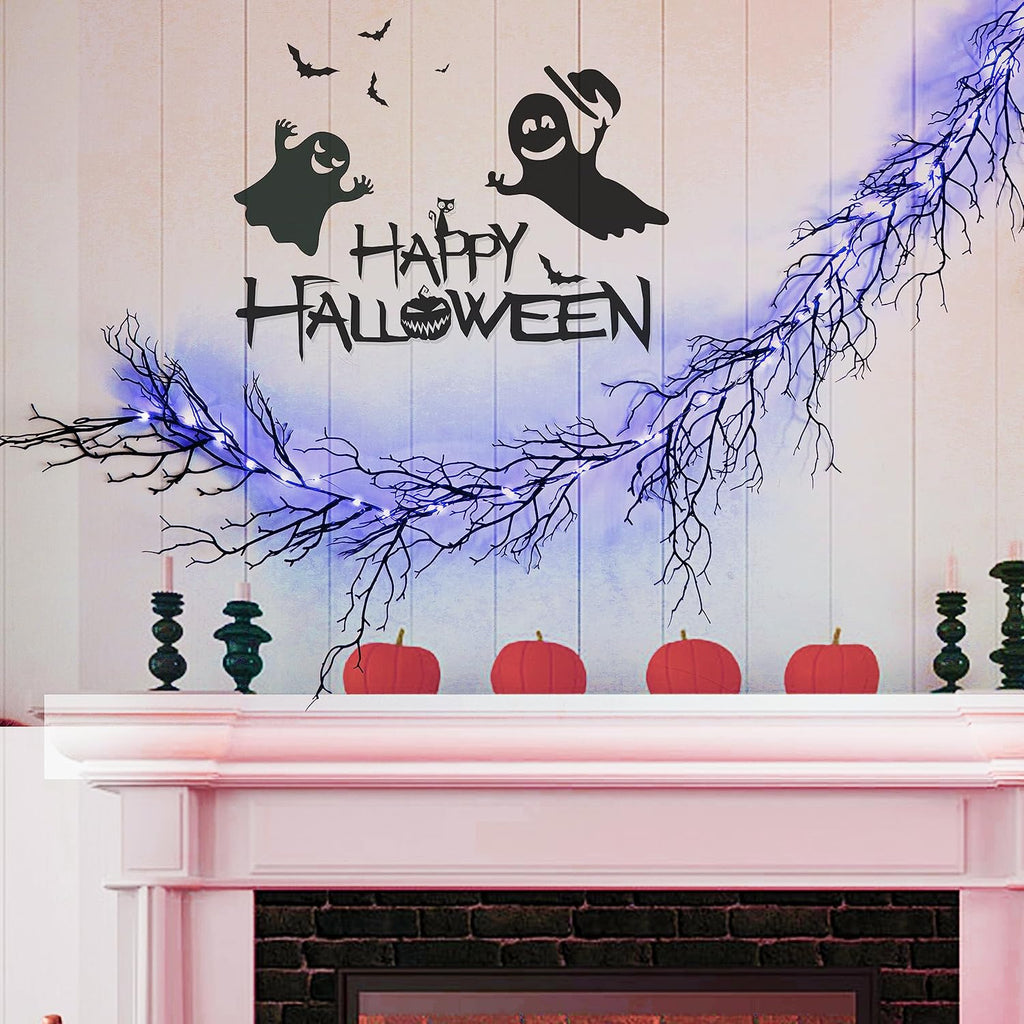 HamiFinee Halloween Dead Branch Garland with Timer 2 Pack 6 Feet 30 LED Battery Operated Prelit Garland Black Branch Garlands for Fall Halloween Party Mantle Wall Indoor Outdoor Decoration