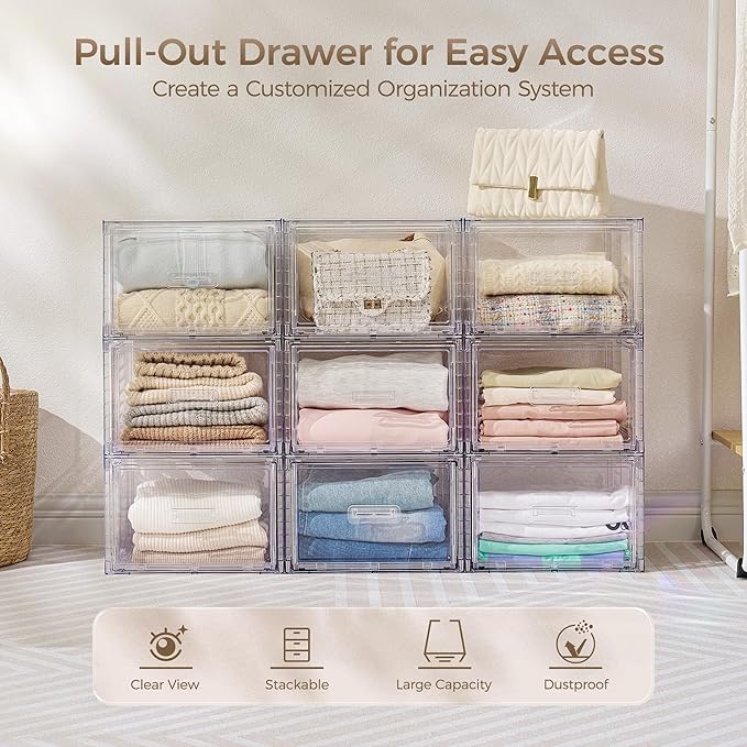 Vtopmart 4 Pack 18QT Clear Stackable Storage Drawers, Easily Assemble Closet