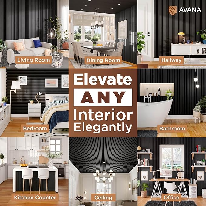 Avana Modern Acoustic Wood Wall Panels – 94.4 X 12.6 Inch Black Oak Acoustic
