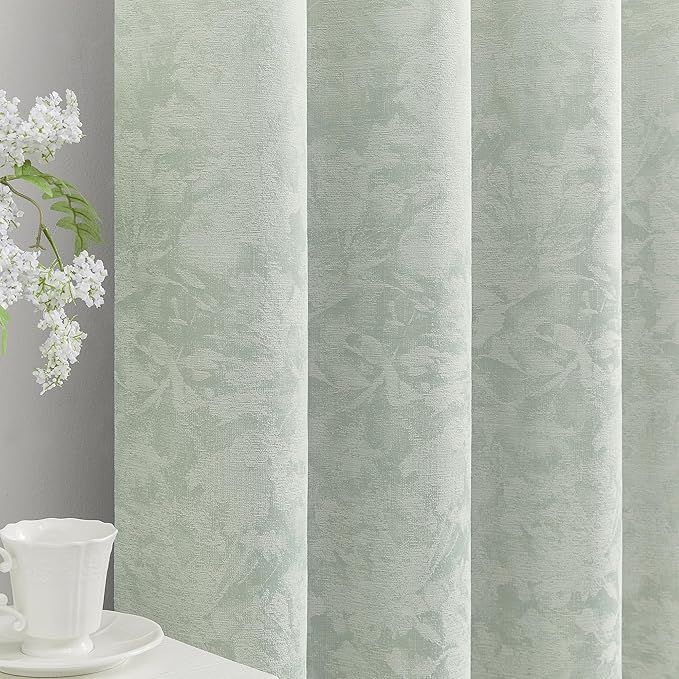 Beauoop Green Floral Jacquard Blackout Curtains 108 Inches Long 2 Panels