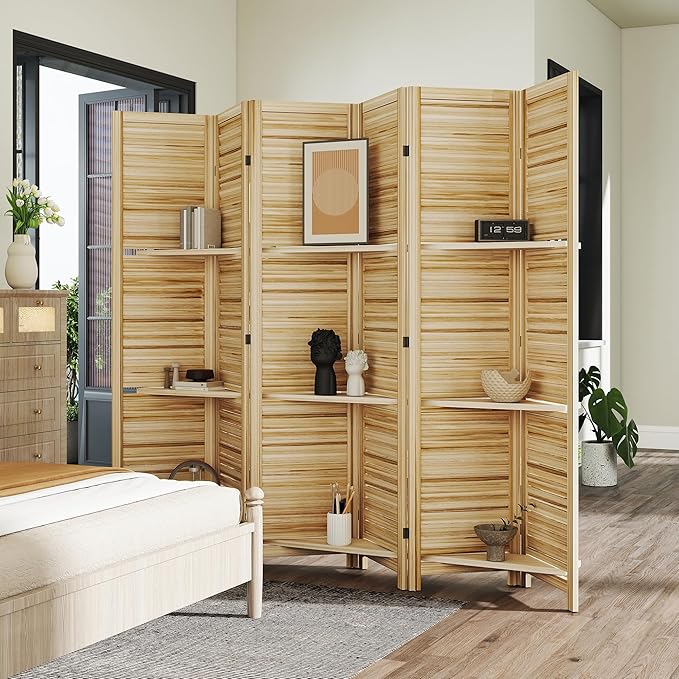 HOMCOM Room Divider, 6 Panel 67" Tall Wood Privacy Screen