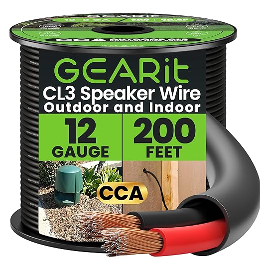 GEARit Outdoor Speaker Wire CL3 Rated, 12 Gauge Speaker Wire, Speaker Cable 200