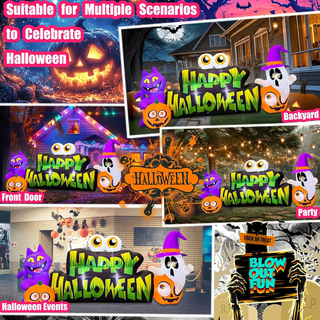 BLOWOUT FUN 10FT Halloween Inflatable Ghost Pumpkin Eyeballs Cat Banner