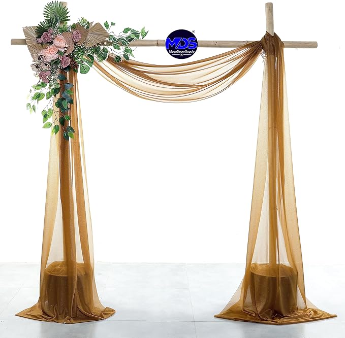 MDS Halloween Chiffon Draping Fabric - 2 Panel, 30" Wide x 30ft Long - Sheer Spooky Arbor & Canopy Drapery for Haunted House Backdrops, Party Ceilings, DIY Costumes & Themed Events - Mocha (Pack of 2)