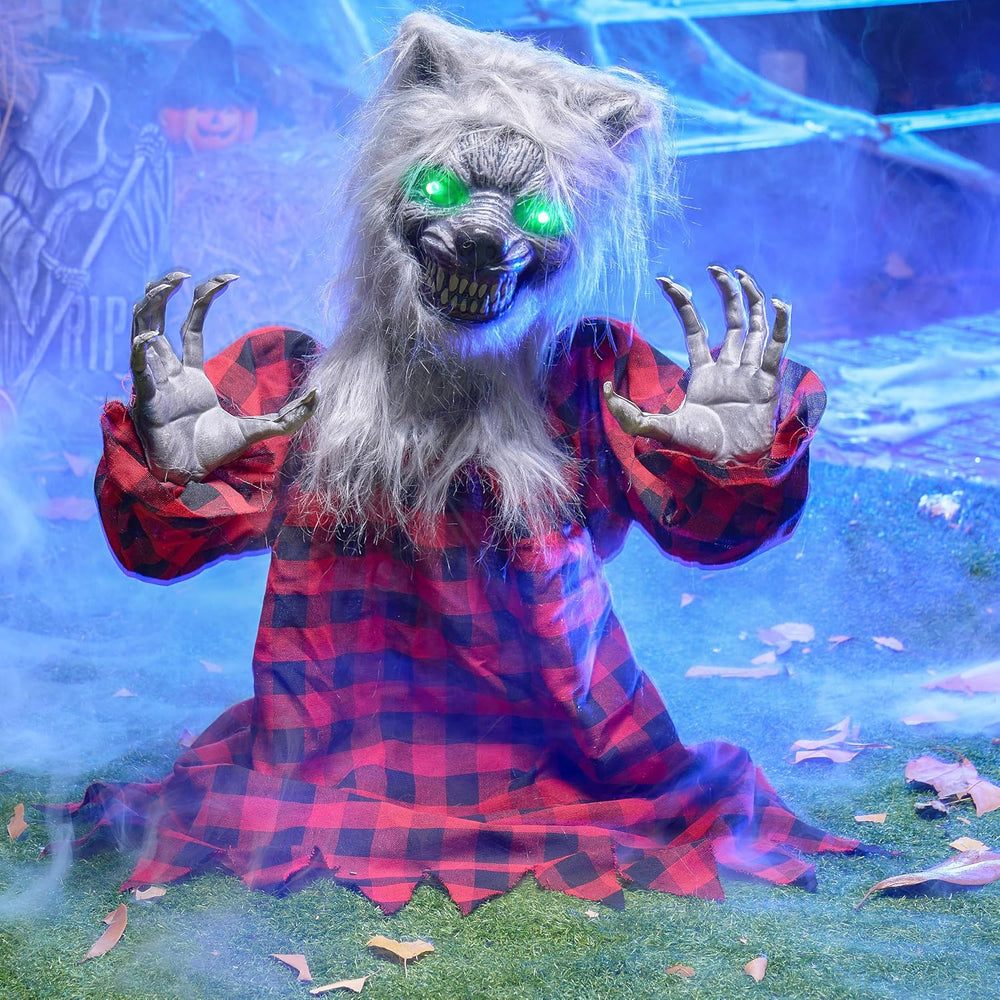 JOYIN Halloween Outdoor Decorations Animated, Animatronics Werewolf Groundbre...