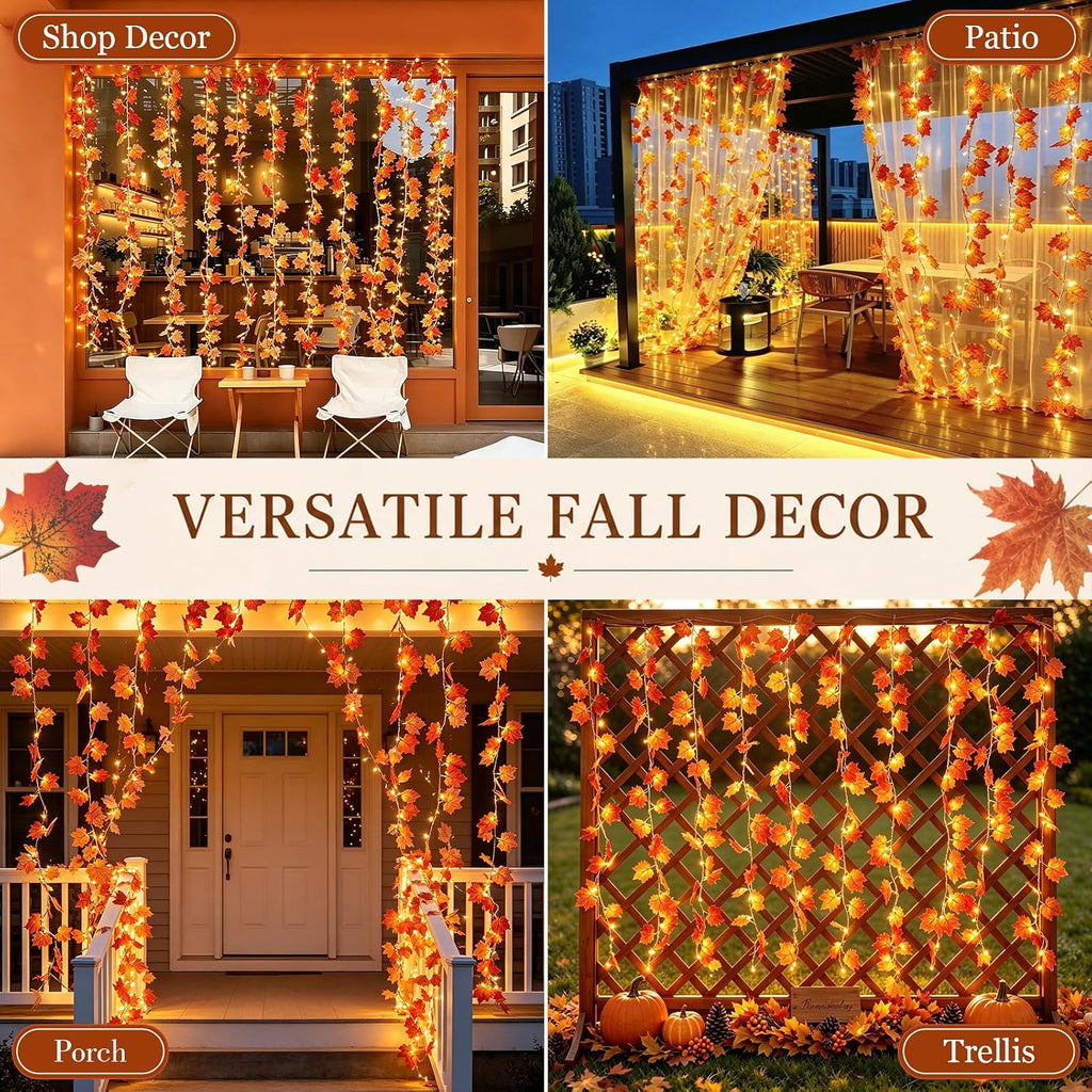 suddus Curtain Lights, Fall Garland with Lights for Office, Porch, Halloween,Thanksgiving