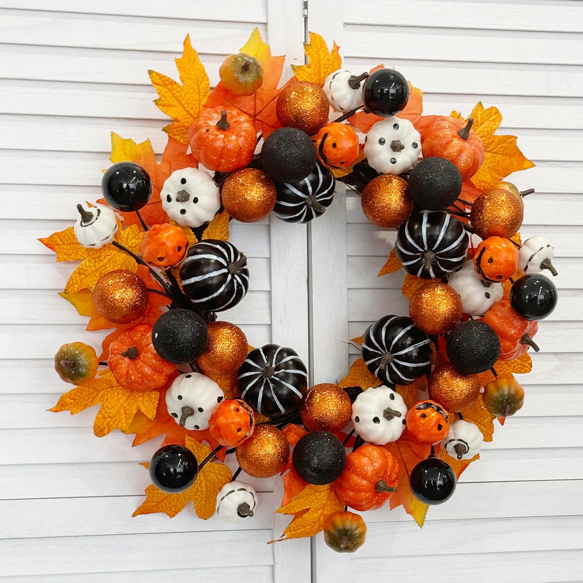 TOKCARE 22 Inch Halloween Wreath for Front Door with Pumpkins and Ornaments