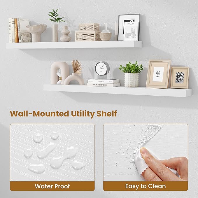 Fun Memories Floating Shelves 48 Inch, Extra Large Wood Shelf Set of 2