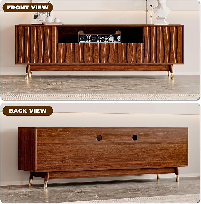 ATJafurn 66‘’ Brown Walnut Finish TV Stand