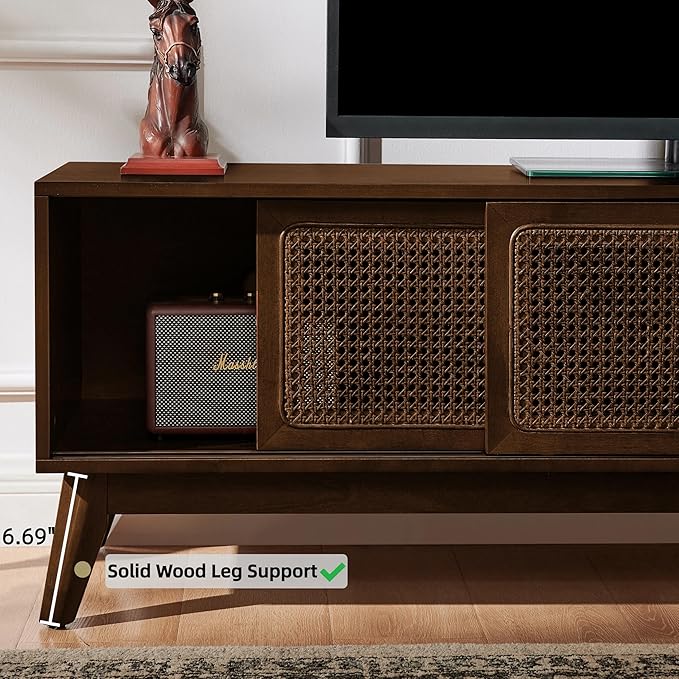 LKTART TV Stand for TVs up to 65'', Mid Century Modern Entertainment Center