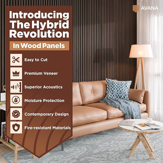 Avana Acoustic Wood Wall Panels – 47.2 x 12.6 Inch Dark Walnut Oak Acoustic (2 PCs)
