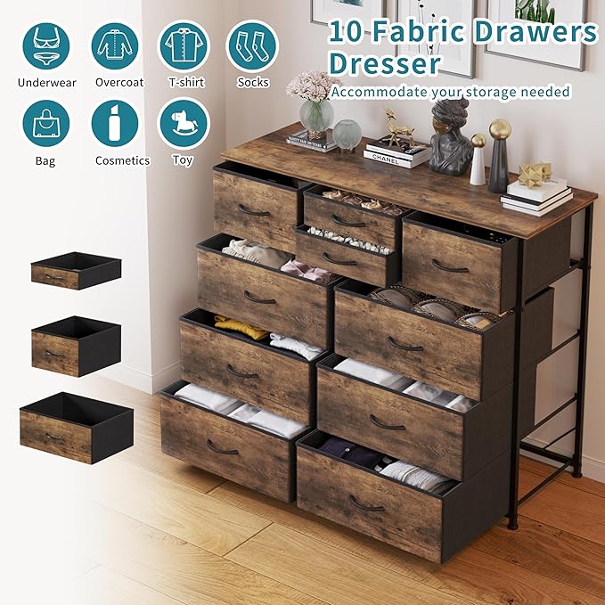 LUMTOK 10-Drawer Dresser, Fabric Storage Dressers