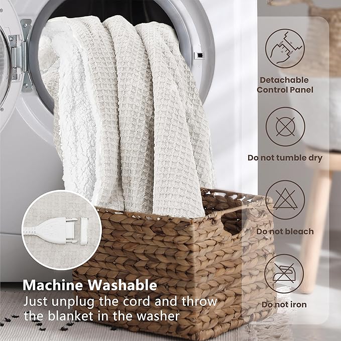 Electric Blanket King Waffle, 90x100 Inches, Dual Controllers, Sherpa Fleece