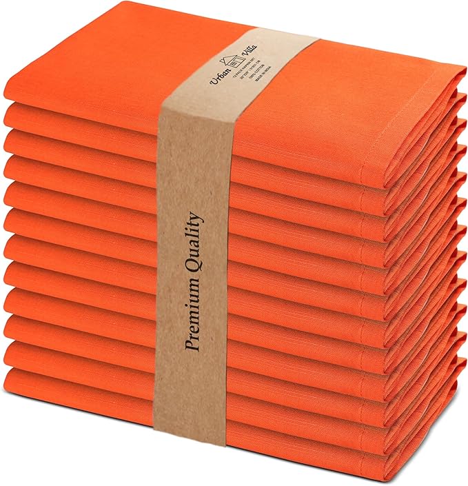 Urban Villa Cloth Napkins Halloween Dinner Napkins Solid Orange Color 20''x20'' (Set of 12) 100% Cotton Slub Absorbent Napkins Soft Durable Reusable Washable Ideal for Events Parties Everyday use